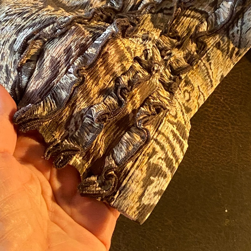 FINAL PRICE Oscar de la Renta sheer button down dress,tan/brown paisley,ruffle 4 - Picture 8 of 11
